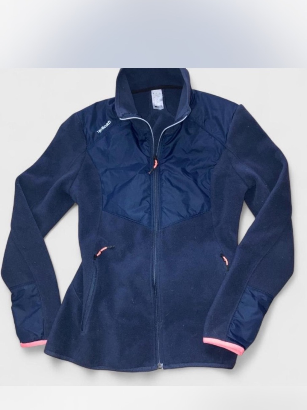 Declathon Tribord Navy Fleece Nylon Pieced Womens Jacket Sz XS